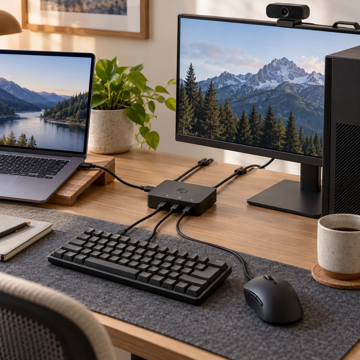 USB switch sharing peripherals between a laptop and desktop